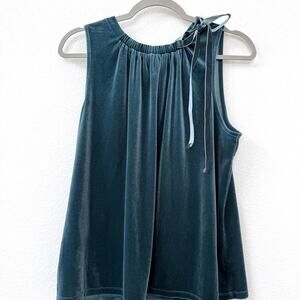 Ann Taylor Velvet Sleeveless‎ Blouse Tie Shoulder Soft Glam Holiday Top Size L